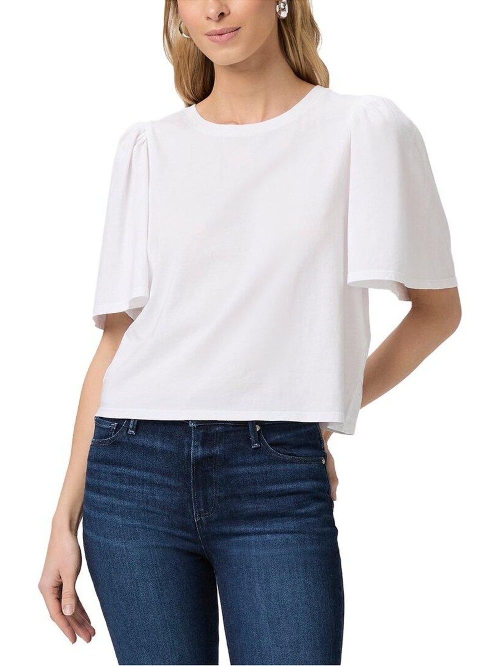 NWT - Paige - Round Neck White Lantern Sleeve T-shirt 100% Cotton - Size XS